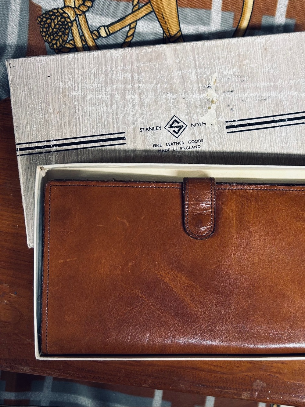 Vintage Stanley Tan Brown Leather Men's Long Wallet with Tab Closure